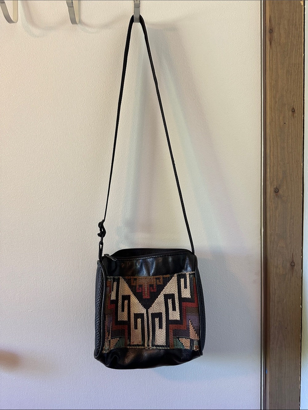 Vintage Woven Pattern Black Crossbody Bag